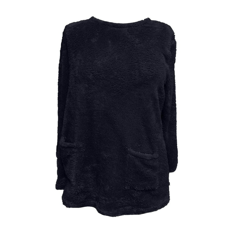 Womens Winter Fleece Tunic Tops to Wear with Leggings Plush Crewneck  Pullover Plus Size Solid Color Sweaters for Women
