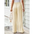 thumbnail image 5 of TEMOFON Pants for Women Wide Leg Linen Pant Summer Casual Palazzo Beige Flowy Pants with Pocket Drawstring Loose Lightweight Pants M, 5 of 10