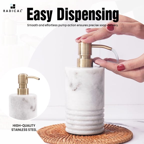 Radicaln Marble Soap Dispenser 7.5 inch White Liquid Dish & Hand Soap Dispenser for Kitchen Sink - Lotion, Foaming Shampoo and Conditioner Container for Bathroom Decor and Accessories