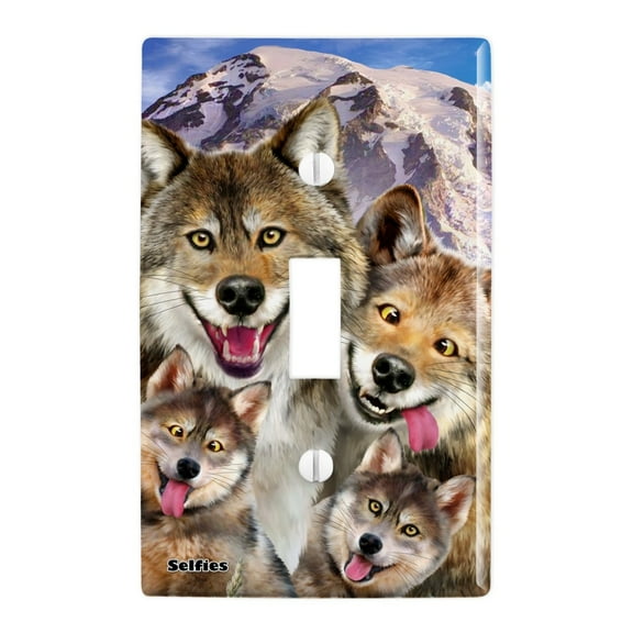 Wolf Pack Selfie Family Wolves Plastic Wall Decor Toggle Light Switch Plate Cover
