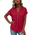 thumbnail image 3 of Women's Summer Cotton Linen Shirts Tops Oversized V Neck Button Short Sleeve T Shirt Casual Solid Plus Size Loose Breathable Beach Vacation Boho TShirt, 3 of 6