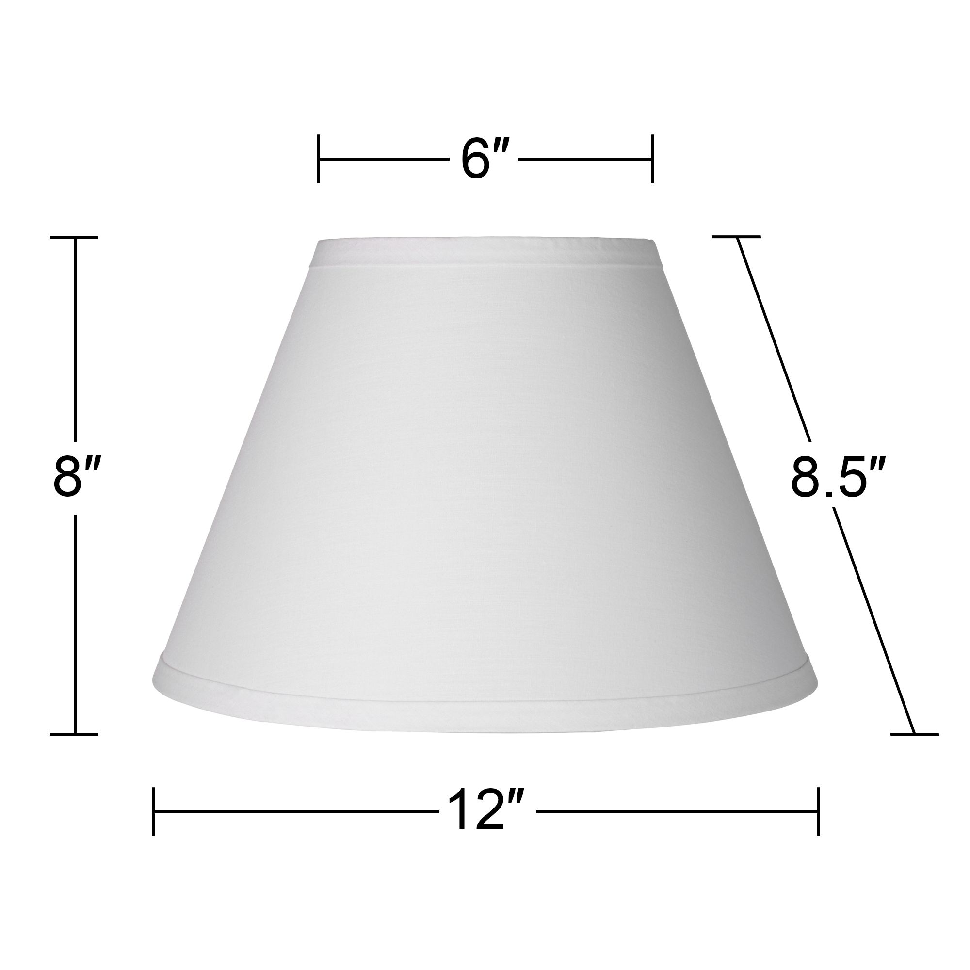 Springcrest Set of 2 Empire Lamp Shades White Small 6" Top x 12" Bottom x 8" High x 8.5" Slant Clip-On Harp and Finial Fitting