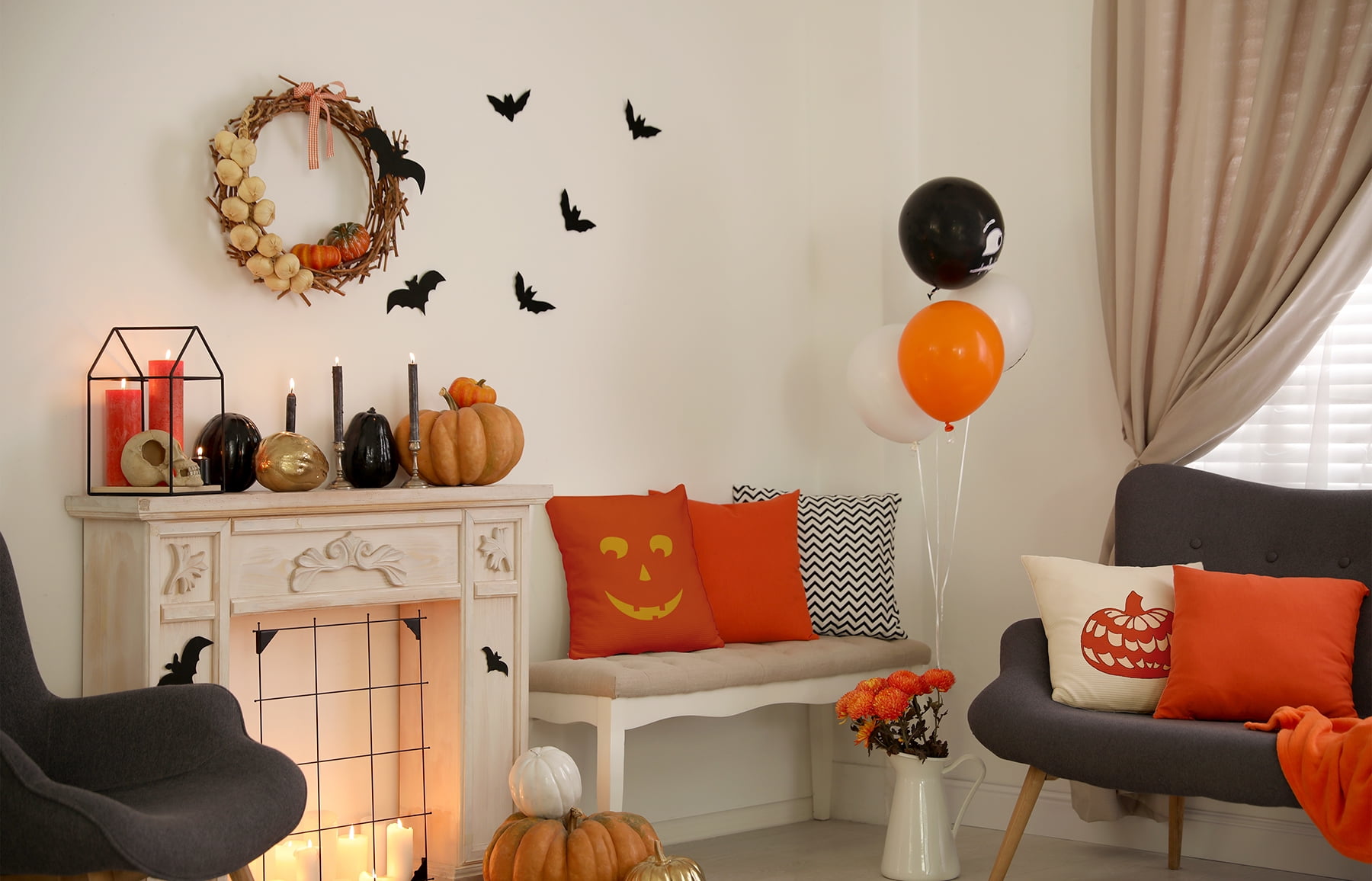 16" x 16" Simply Daisy Halloween JackoLanternLeft Polyester Accent Pillow, Nutmeg Qty 1