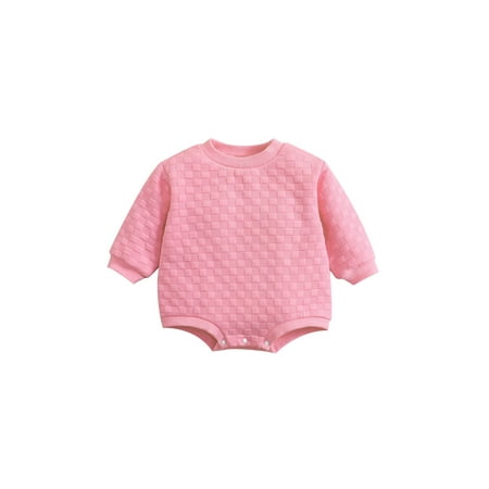 

QILINXUAN Infant Baby Girls Boys Romper Solid Color Lattice Round Neck Long Sleeve Jumpsuits Autumn Winter One-Piece Clothes