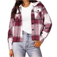 thumbnail image 2 of CBASIHI Womens Plaid Oversized Hooded Jacket with Pockets- Long Sleeve Fashion Casual Fall Button Down Sweatshirts Purple Size XL, 2 of 6