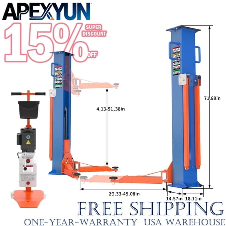 APEXYUN Torres Para Levantar Carros,8000 lbs Portable 2 Portable Car Lift, Foldable Mobile Auto Lifting Hoist, Adjustable Support Arms for Garage Vehicle Maintenance 2 Post Car Lift