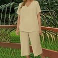 thumbnail image 7 of Women's Plus Size Lounge Set - V Neck Tunic & Capri Pants | Summer Comfy Casual Matching Pajama Two Piece Outfit Solid Color, 7 of 7