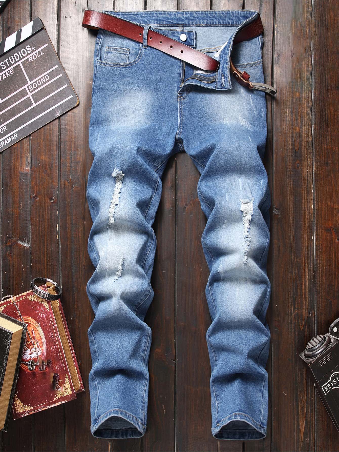 stone wash ripped jeans mens