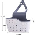 thumbnail image 2 of Soporte para esponja de fregadero de cocina, soporte de silicona de plástico para jabón, correa ajustable para colgar, soporte para grifo con orificios de drenaje para secar, 2 of 7