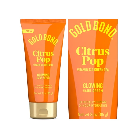 Gold Bond Citrus Pop Glowing Hand Cream, Everyday Hand Cream with Vitamin C to Help Visibly Brighten and Green Tea to Help Protect Skin from Environmental Stressors, Vibrant Citrus Pop Scent, 3 oz