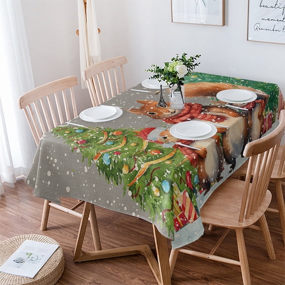 Winter Squirrel, Tablecloth Rectangle Table Cloth 52x70 , Waterproof Tablecloth Outdoor Table Cloth, Christmas Winter Snowflake Grey Washable Table Cover for Kitchen Dining Party