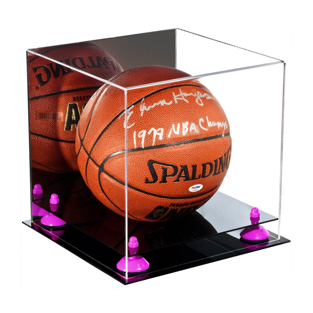 Deluxe Acrylic Full Size Basketball Display Case with Mirror and Purple