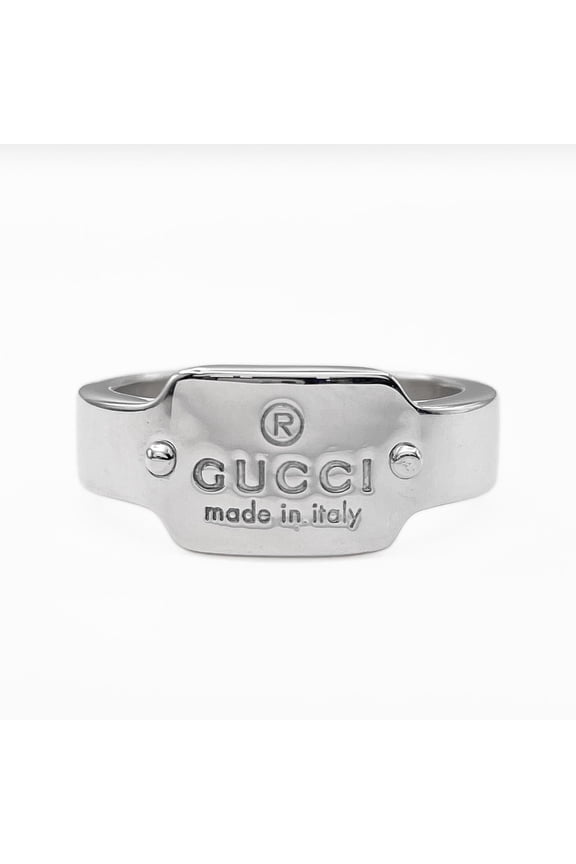 Pre-Owned GUCCI Logo Plate Ring, SV925 (Silver), Item No. 7782, for Men and Women