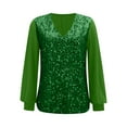thumbnail image 4 of HAPIMO Women's Slim Tops Dressy Tunic Long Sleeve Shirts Solid Color Sequins Splicing Tees Fashion Spring V Neck Blouse Casual Relaxed Elegant Girls Green XXXL, 4 of 8