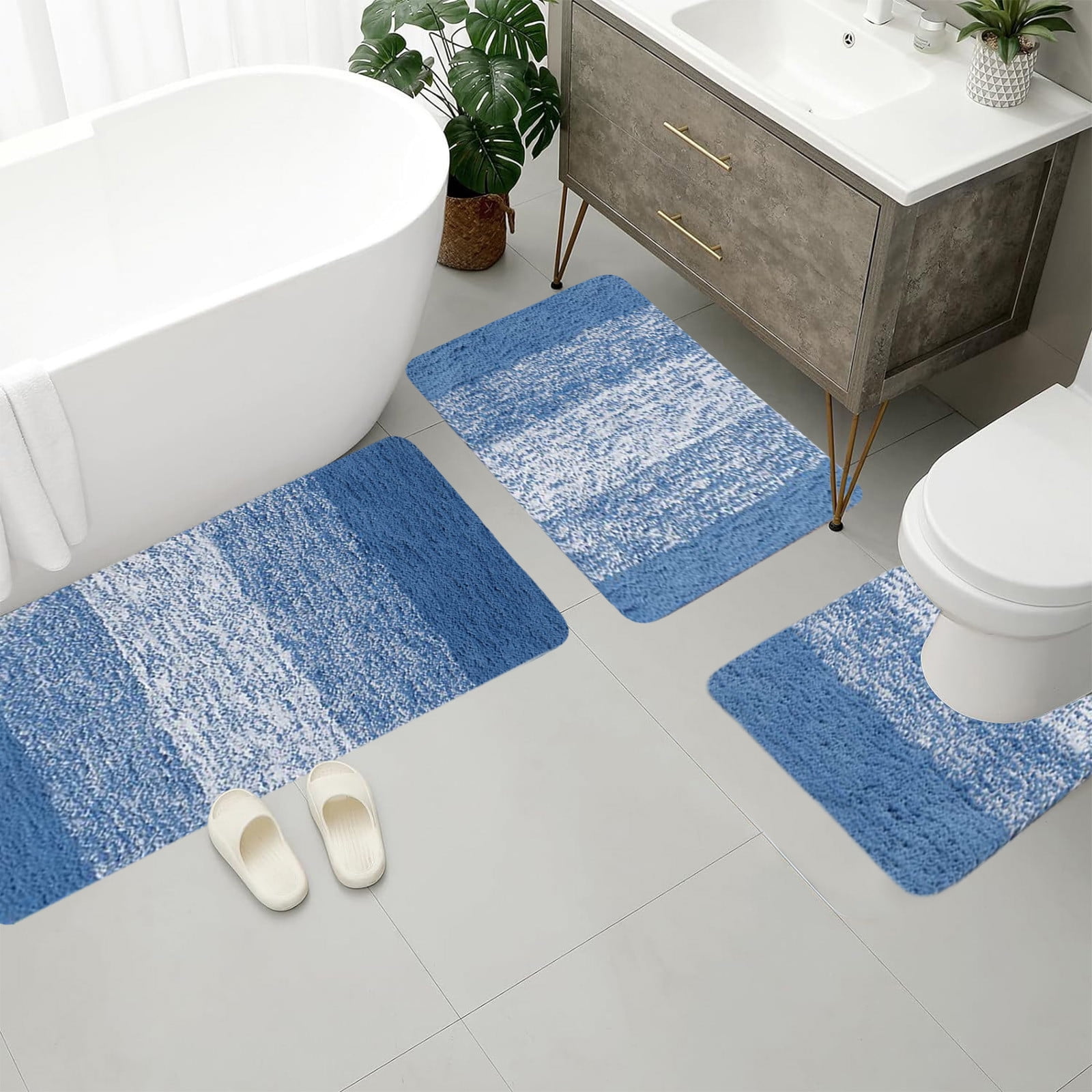 3Pcs Thick Bathroom Rugs Set 3 Piece Soft Absorbent Bath Rugs, Microfiber Bath Mats and U-Shaped Contour Toilet Rug with Non-Slip Backing Bath Rug Sets Thick Floor Mat,Bathroom Sets for Bathrooms