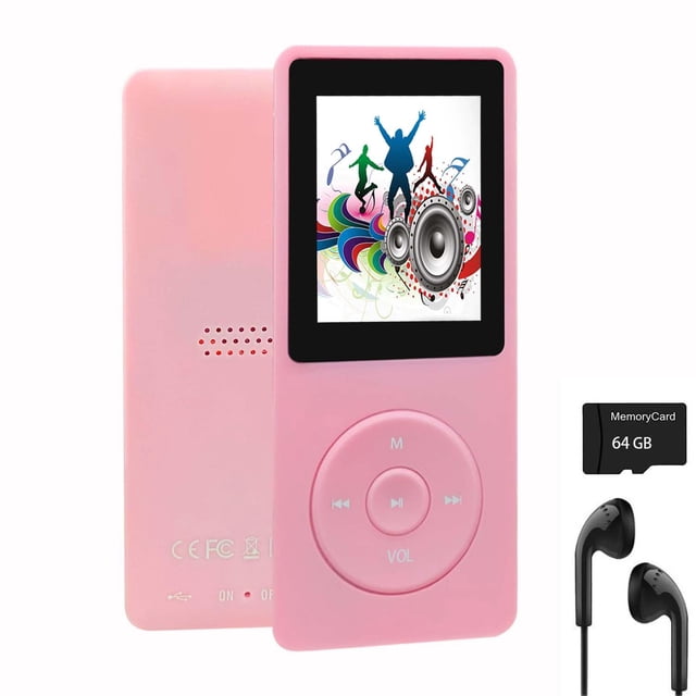 Reproductor MP3 imkavery MP20 de 64 GB para niños con auriculares, color rosa