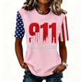 thumbnail image 2 of Domzest Womens Never Forget Patriotic T-Shirt 9/11 25th Anniversary Shirt Short Sleeve Crew Neck USA Flag Graphic Tee Pink XL, 2 of 6