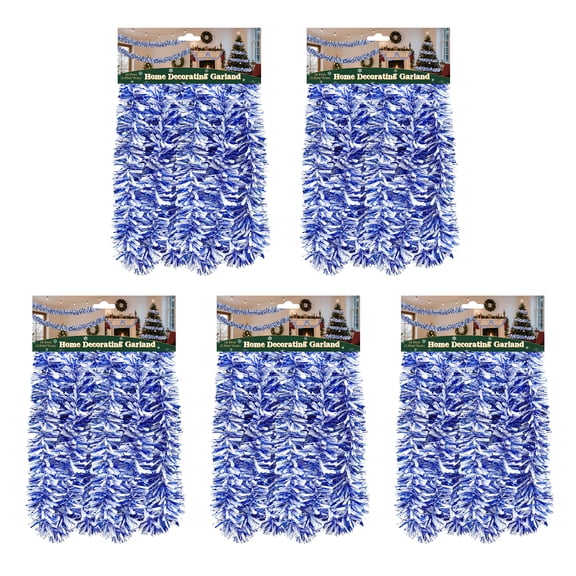 5PK 10FT Christmas Tinsel Garland Shiny Metallic Tinsel Twist Garland Streamers Ornaments Long Glitter Christmas Tree Hanging Decorations for Party Holiday Wedding Birthday Tree Wall Rail,Blue White
