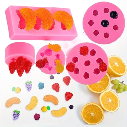 5 Pcs Fruit Snack Molds Silicone – Gummy Molds Silicone & Candy Mold Set with Pineapple, Orange Slice, Strawberry Blueberry Mulberry Shapes – Gummy Mold for Fun Homemade Gummies & Treats