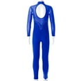 thumbnail image 4 of inlzdz Gymnastics Leotards for Girls Sheer Mesh One-Piece Bodycon Jumpsuit Workout Unitard Biketard Royal Blue 10, 4 of 7
