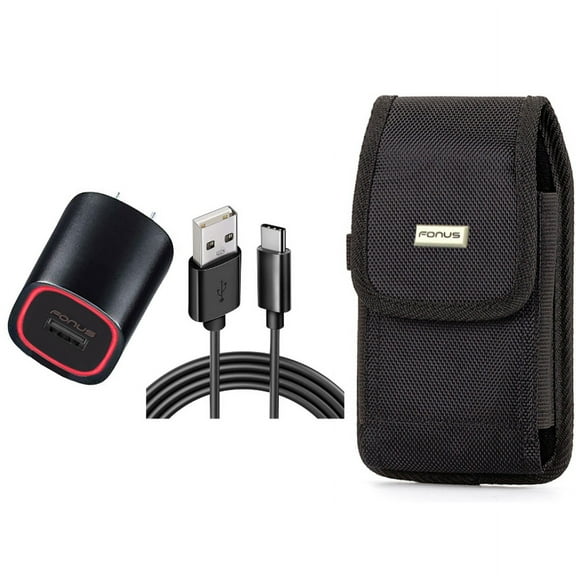 Case Belt Clip & Home Charger for iPhone 15 Pro Max - Rugged Holster Canvas Cover and 2.4A USB Cable TYPE-C 6ft A6Z for iPhone 15 Pro Max (6.7")