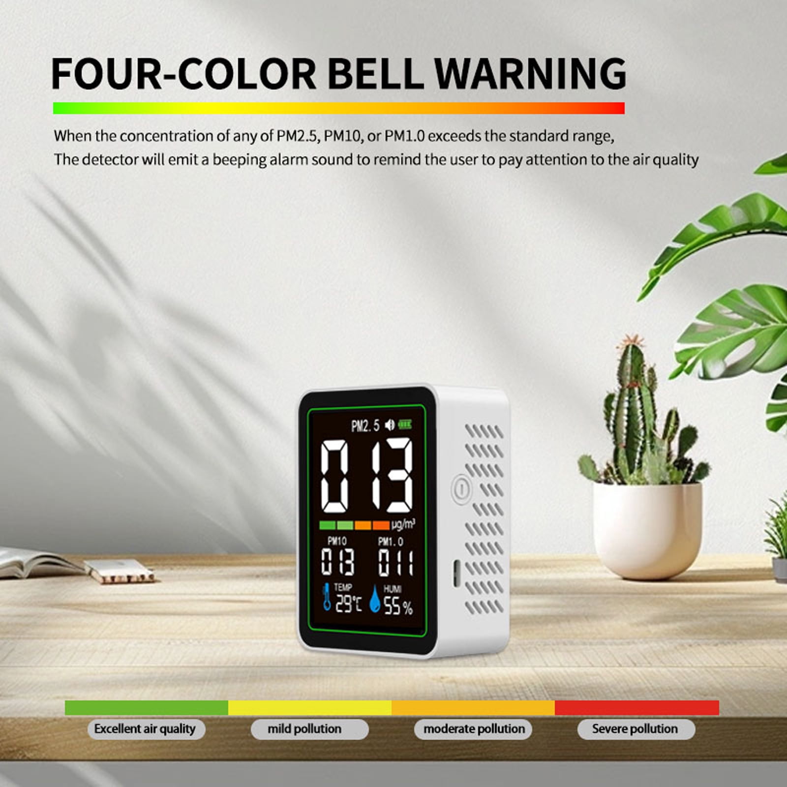 5-in-1 Indoor Air Quality Monitor with Laser Sensor - Accurate Real-Time Tracking for PM1.0 PM2.5 PM10, Temperature & Humidity, LCD Color Screen, USB-C Portable