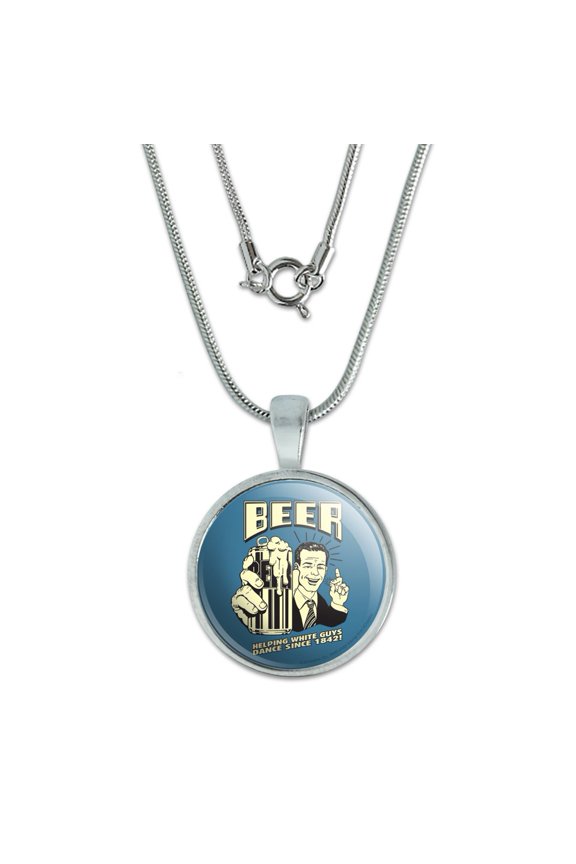 Beer Helping White Guys Dance Since 1842 Funny Humor Retro 0.75" Pendant with Sterling Silver Plated Chain