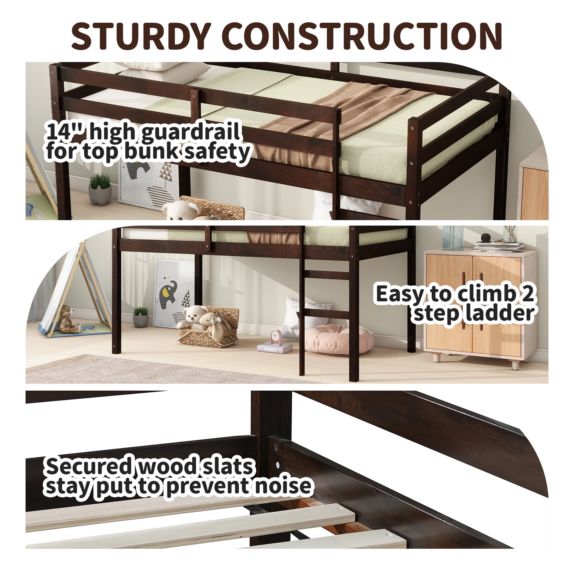 Alvantor Twin Size Kids Loft Bed with Stairs and Espresso Finish
