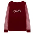 thumbnail image 6 of CheerKidz Women Sheer Mesh Sleeve Top With Paw Print Heartbeat Graphic Casual Comfortable Long Sleeve Round Neck Blouse Fashion Daily Wear T Shirt for Ladies(Red,L), 6 of 7