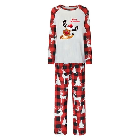 

MIDCKE Matching Family Outfits Cute Reindeer Print Long Sleeve Tops and Plaid Pants Holiday Home Xmas Family Sleepwear Set