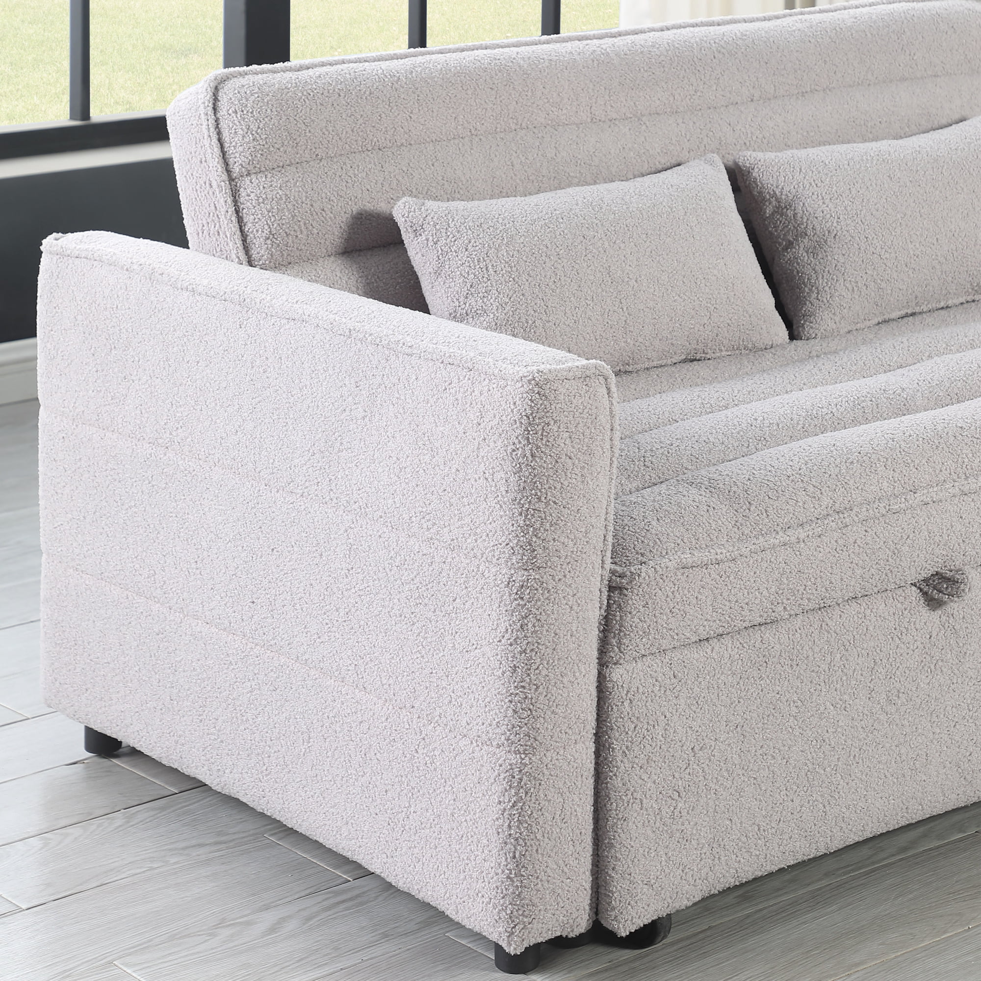 55" Convertible Sleeper Sofa Bed,Modern Boucle 3 in 1 Sleeper Sofa Couch Bed with 2 Pillows and Adjustable Backrest,2-Sater Sofa for Living Room, Bedroom,Light Gray
