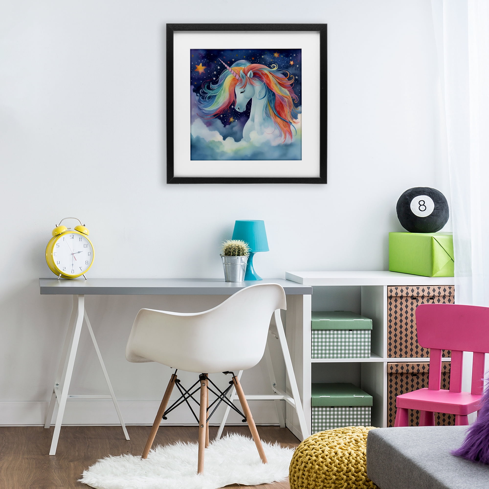 Stupell Industries Rainbow Mane Unicorn in Clouds Black Framed Print Under Glass, design by Creative Studio