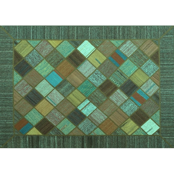 Ahgly Company Indoor Rectangle Abstract Turquoise Blue Contemporary Area Rugs, 7' x 10'