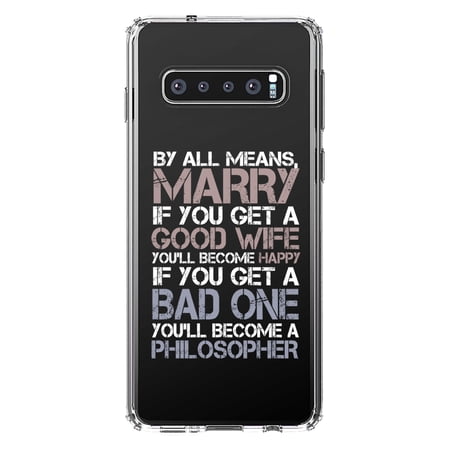DistinctInk Clear Shockproof Hybrid Case for Samsung Galaxy S10+ PLUS (6.4 Screen) - TPU Bumper Acrylic Back Tempered Glass Screen Protector - Marry - Good Wife Become Happy