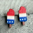 thumbnail image 4 of Wood Cut Star Heart Sunflower Red Blue Star Stripes Round Independence Earrings, 4 of 9