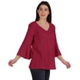 thumbnail image 2 of Moomaya Tunique en Coton à Manches Cloche pour Femmes Col en V Simple Top Schiffli d'Été, 2 of 7