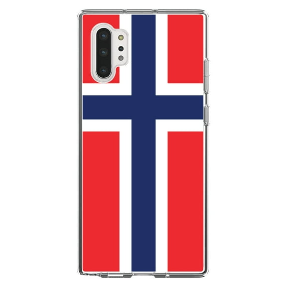 DistinctInk Clear Shockproof Hybrid Case for Galaxy Note 10 PLUS (6.8" Screen) - TPU Bumper, Acrylic Back, Tempered Glass Screen Protector - Norway Flag Red White Blue - Norway