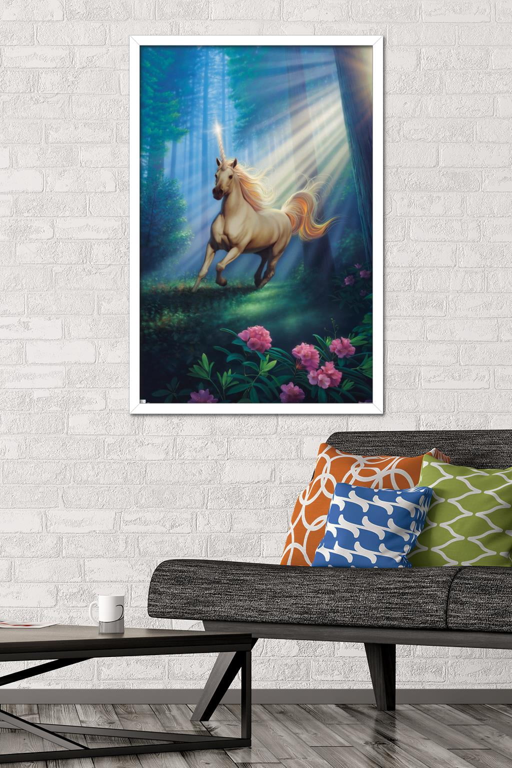 Kirk Reinert - Secret Forest Unicorn Wall Poster, 22.375" x 34", Framed