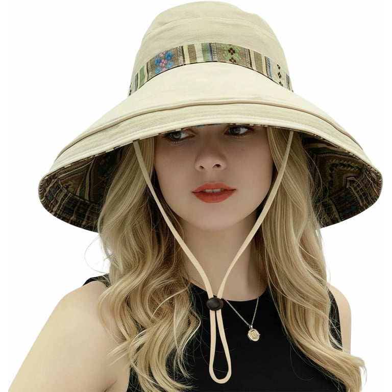 Wide Brim Sun Hat UPF 50+ Reversible Beach Hat Metal Wired Edge Gardening PTSPLLMY Wide Brim Sun Hat for Women Reversible Beach Hats  main image 4
