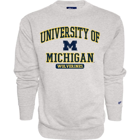 Blue 84 Men's Michigan Wolverines Crewneck Sweatshirt Twill Applique Grey, Grey, X-Large