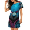 thumbnail image 2 of Logiee Neon Cyberpunk Blue Bear Print Nightgowns for Women,Soft Short-Sleeved Lightweight Sleepwear, Loose Sleepshirts, 2 of 6