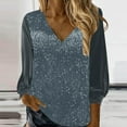 thumbnail image 2 of Beach Vacation Clothes for Women, Tops for Women Trendy, Elegant Women's V Neck Shiny Sequin Top Stylish Long Sleeve Blouse Trendy Loose Fit Casual Shirt for Parties and Events, 2 of 4