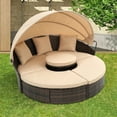 thumbnail image 2 of SEGMART Outdoor Sectional Patio Sofa Set with Removable Cushions, 5 Piece Round Wicker Rattan Daybed with Retractable Canopy, Outdoor Sunbed Sofa with Height Adjustable Table/Footrest, Beige, S1760, 2 of 11