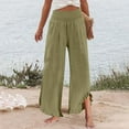 thumbnail image 4 of Mlqidk Cropped Linen Pants Women Summer Wide Leg High Elastic Waist Ruffle Hem Trouser Pants Casual Dressy Beach Vacation Capri Pants with Pockets Army Green M, 4 of 5