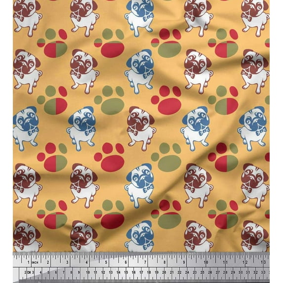 Soimoi Viscose Chiffon Fabric Paw & Pug Dog Printed Craft Fabric by The Yard 42 Inch Wide