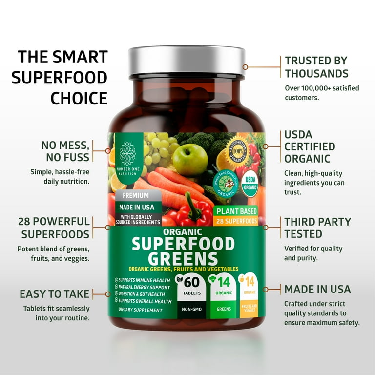 Number One Nutrition Organic Superfood Greens, 28 Veggies and