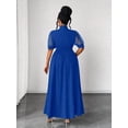 thumbnail image 2 of Royal Blue A-Line Maxi Dress With Sheer Puff Sleeves And Bow Neck For Spring Summer Autumn, 2 of 7