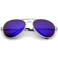thumbnail image 1 of sunglassLA Unisex Classic Metal Frame Spring Hinges Color Mirror Lens Aviator Sunglasses (Silver / Blue Mirror) - 56mm, 1 of 4