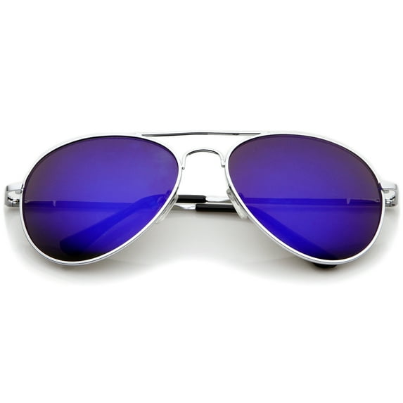 sunglassLA Unisex Classic Metal Frame Spring Hinges Color Mirror Lens Aviator Sunglasses (Silver / Blue Mirror) - 56mm