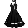 thumbnail image 2 of QLEICOM 1950's Dresses for Women Vintage, Sleeveless Halterneck Lace-up Dress, Formal Stretch Slim High Waist Swing Dress, Audrey Hepburn Style Party Dresses Black XXL, 2 of 5